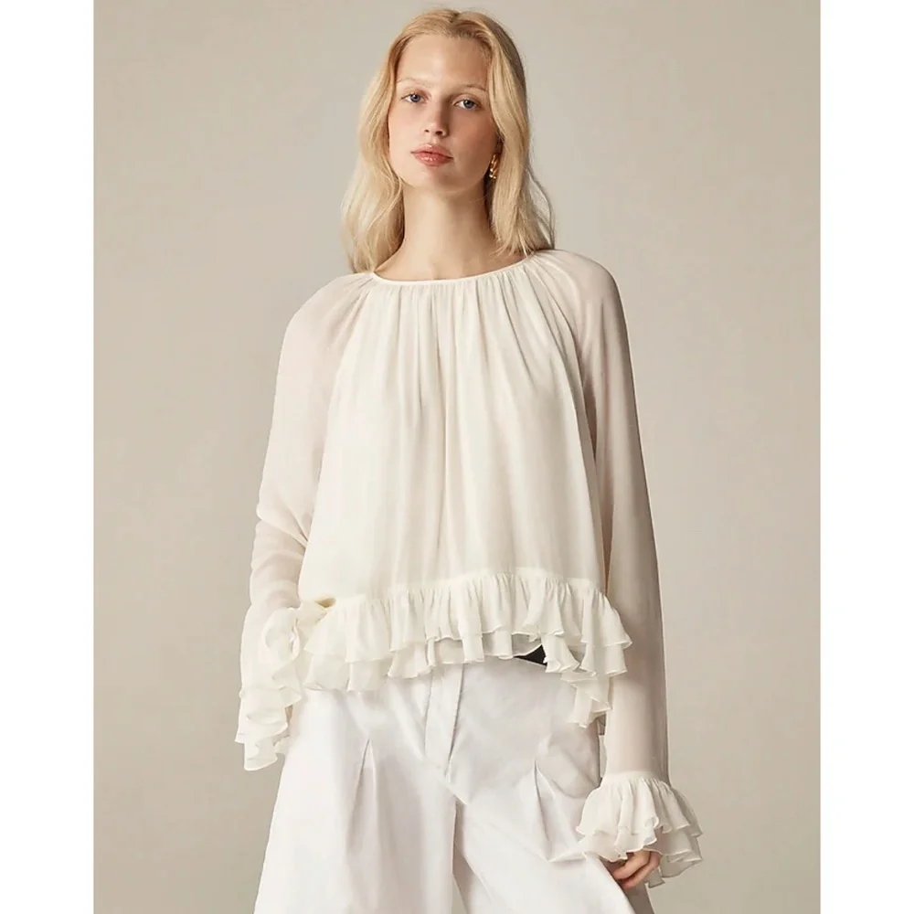 J. Crew Collection Ruffle Top in Viscose Chiffon